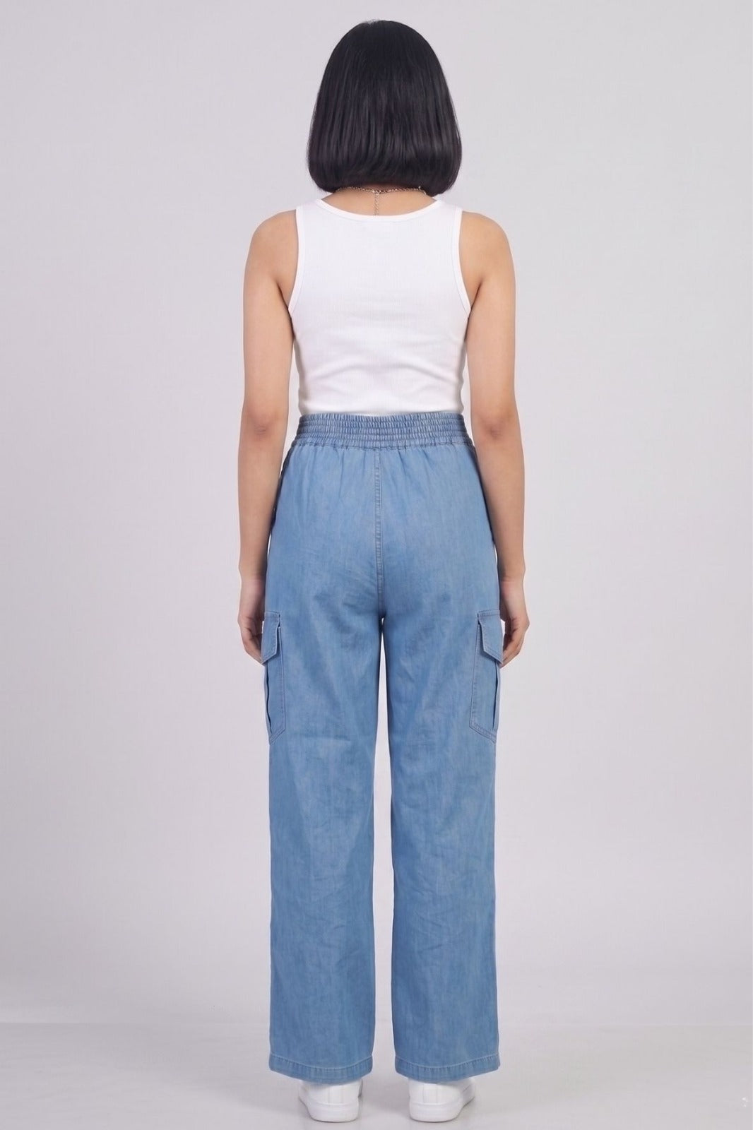 Stone Double Button Denim Cargo Pants