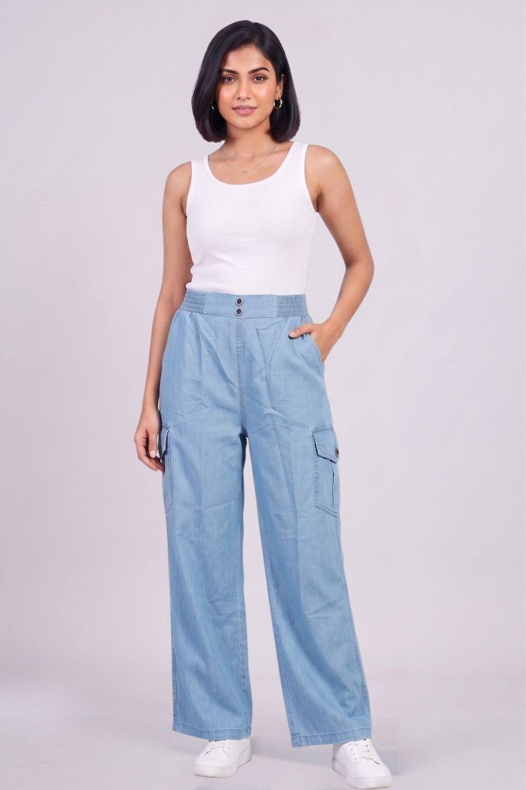 Ice Double Button Denim Cargo Pants