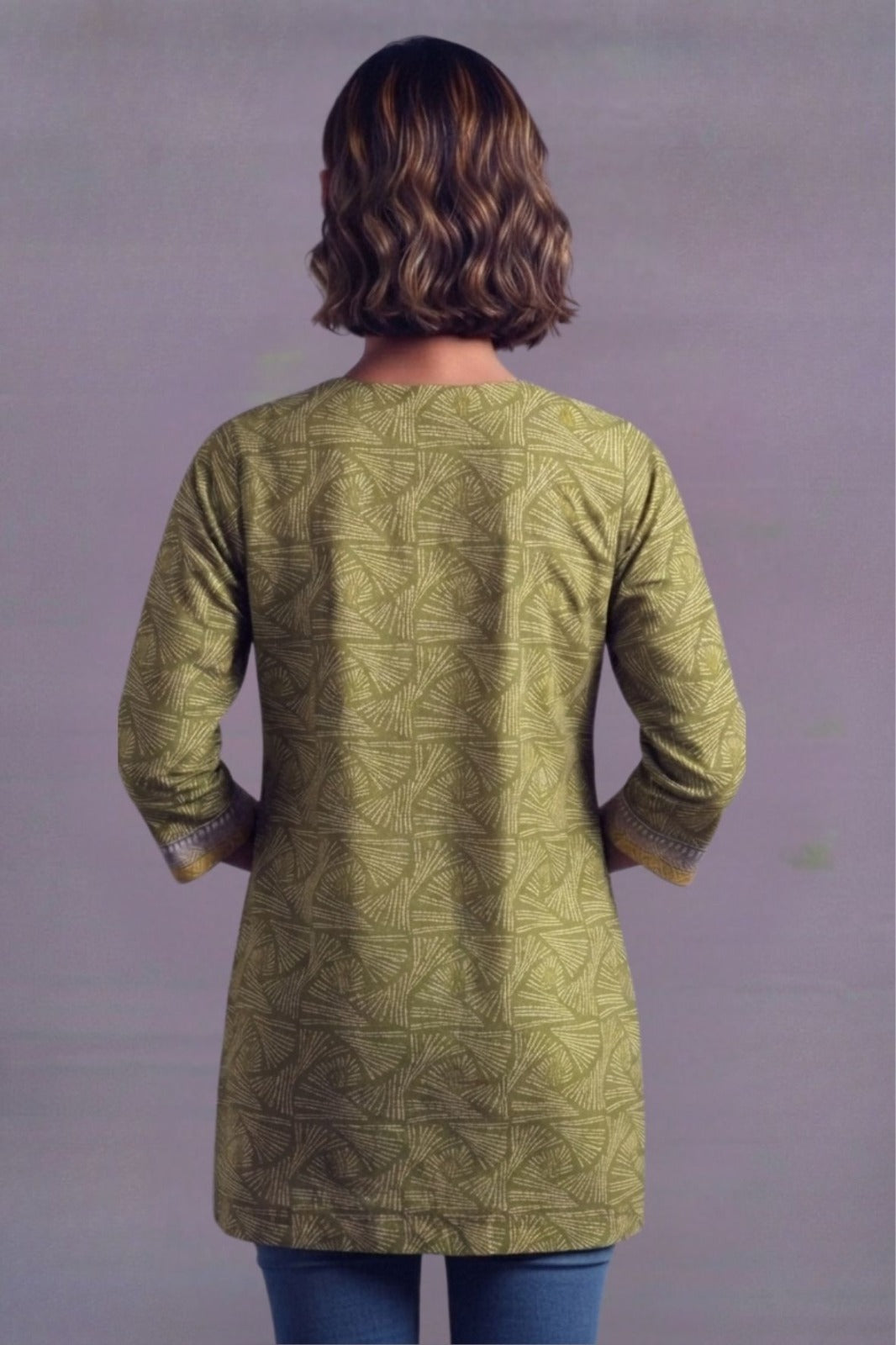 Olive Leaf Print Straight Kurti