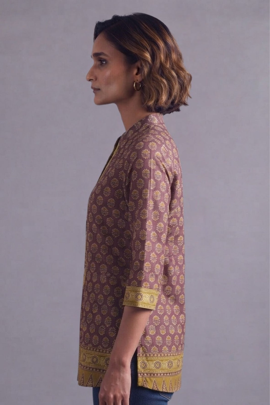 Mauve Buta Print Straight Kurti