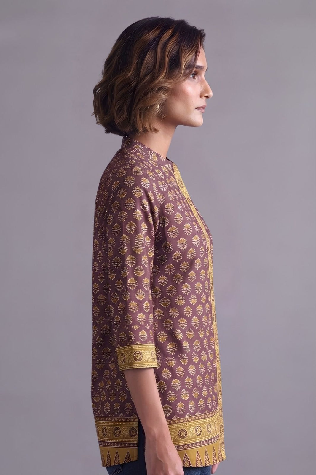 Mauve Buta Print Straight Kurti