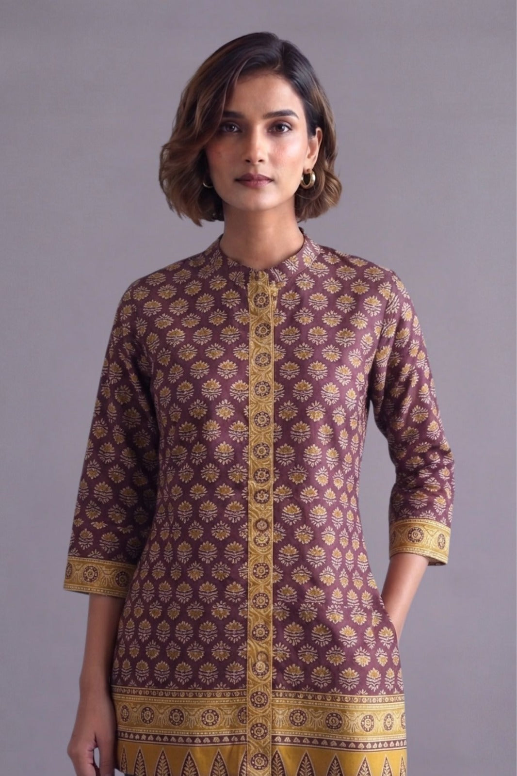 Mauve Buta Print Straight Kurti