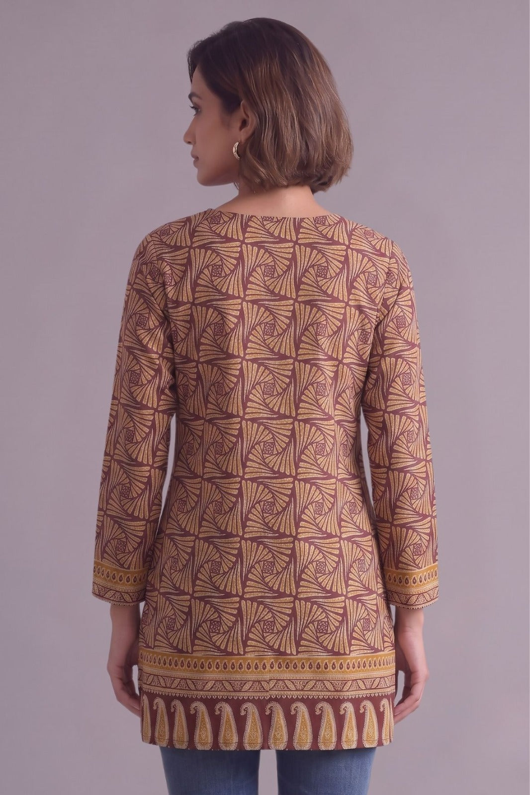 Coffee brown round neck cotton kurti