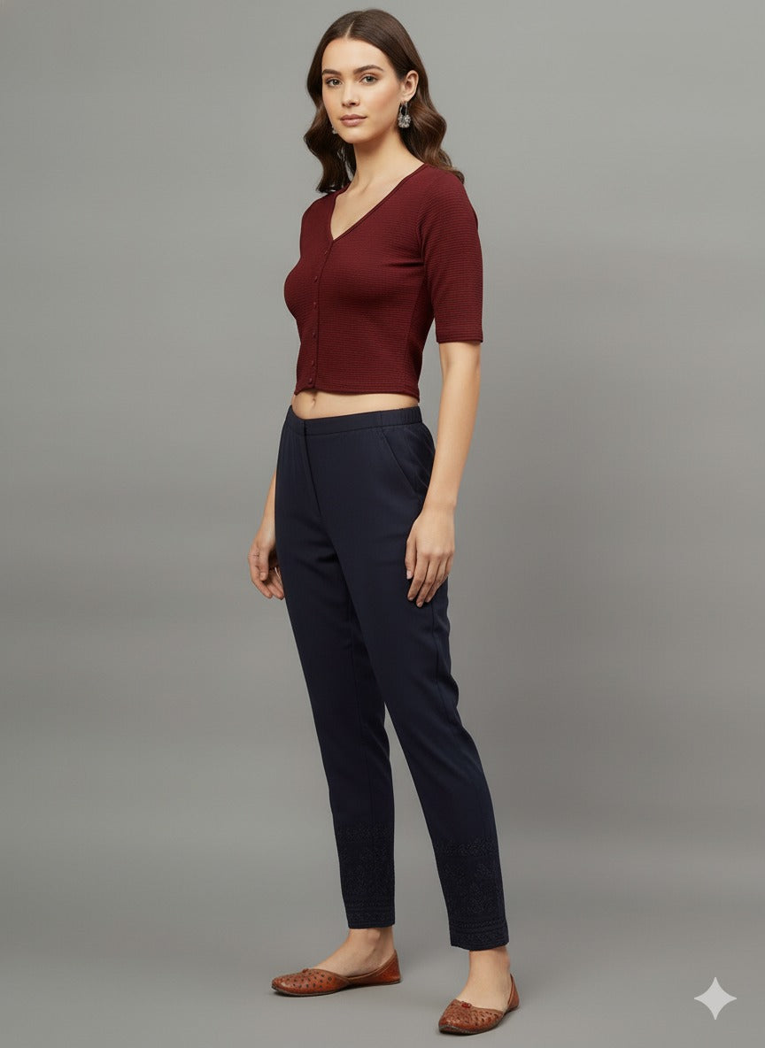 Maroon Ribbed Crop Top for Women