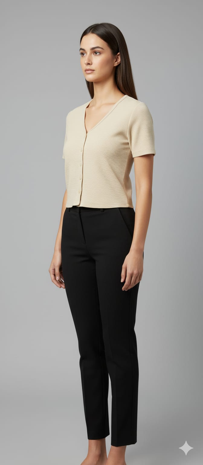 Cream Ribbed Crop Top for Women