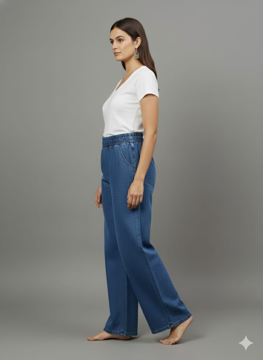 Stylish Women’s Blue Denim Palazzo with Side Pockets