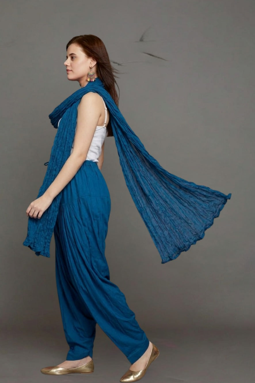 Peacock Blue Plain Cotton Patiala with Dupatta