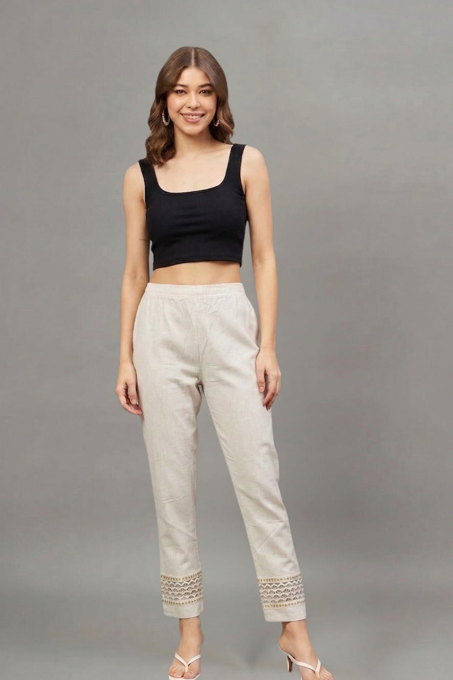 Ivory Chevron Cotton Flex Lace Pants