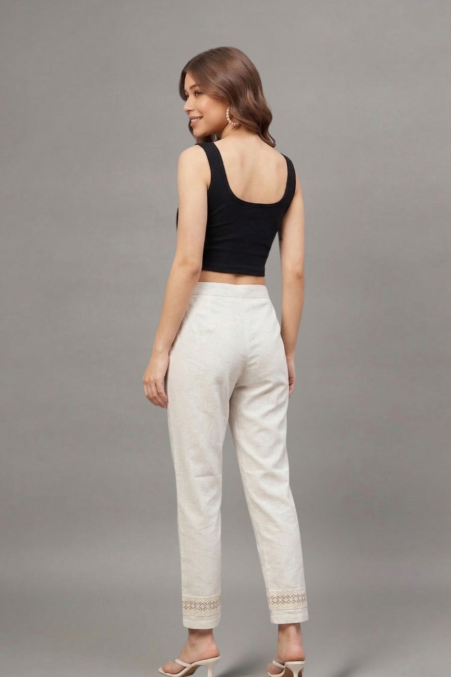 Ivory Geometric Cotton Flex Lace Pants