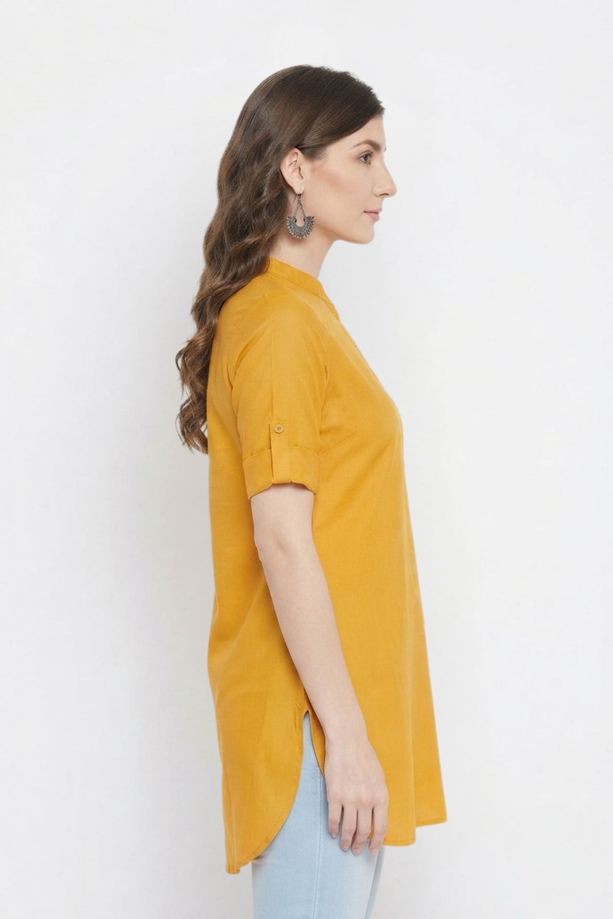 Yellow Solid Coloured Short Kurti - 32" Length