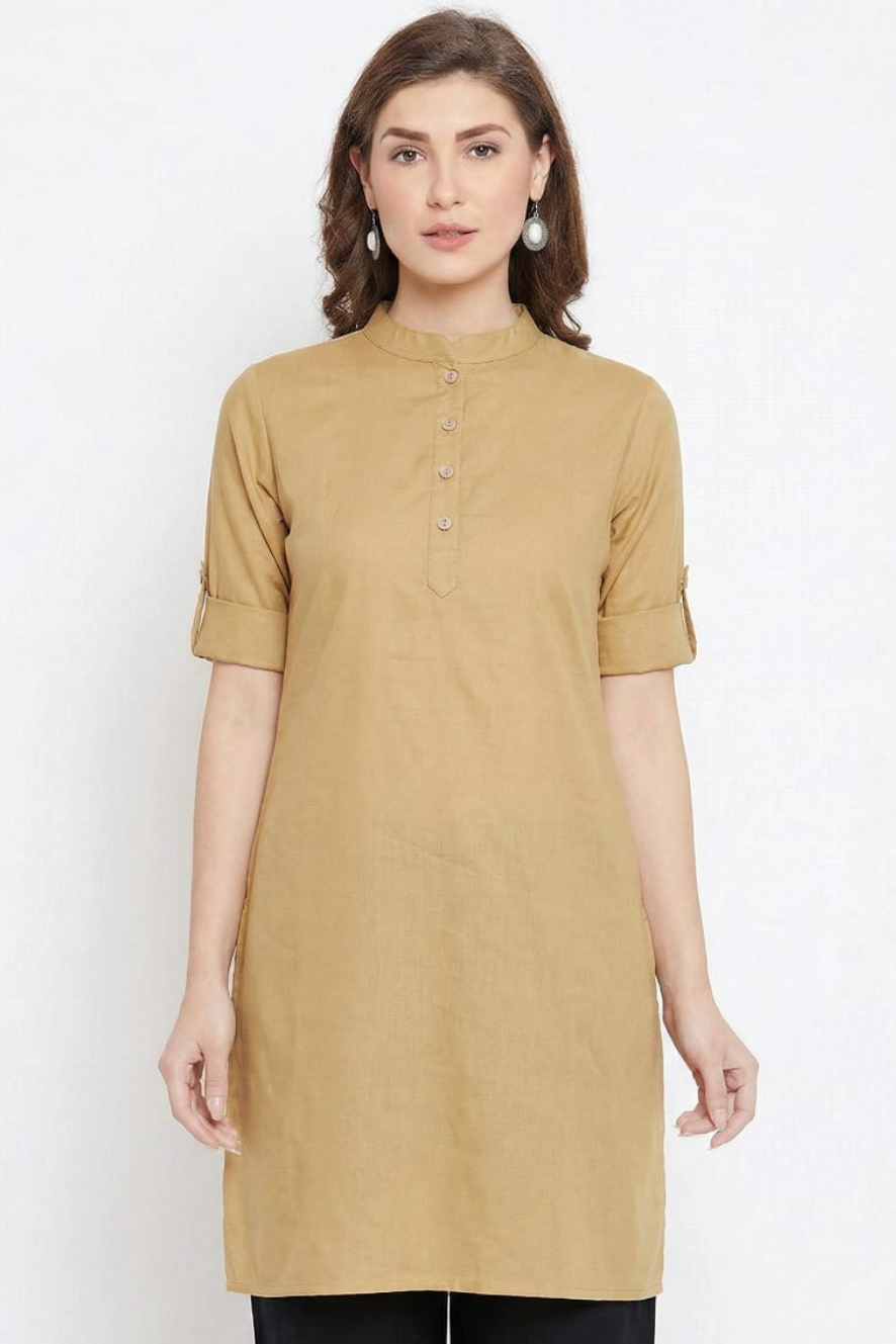 White Solid Coloured Short Kurti - 32" Length