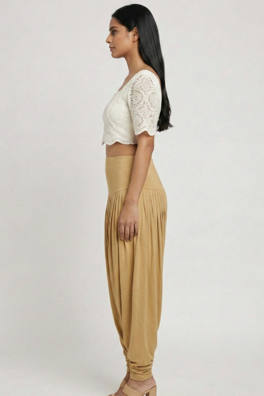 Beige Viscose Plain Dhoti