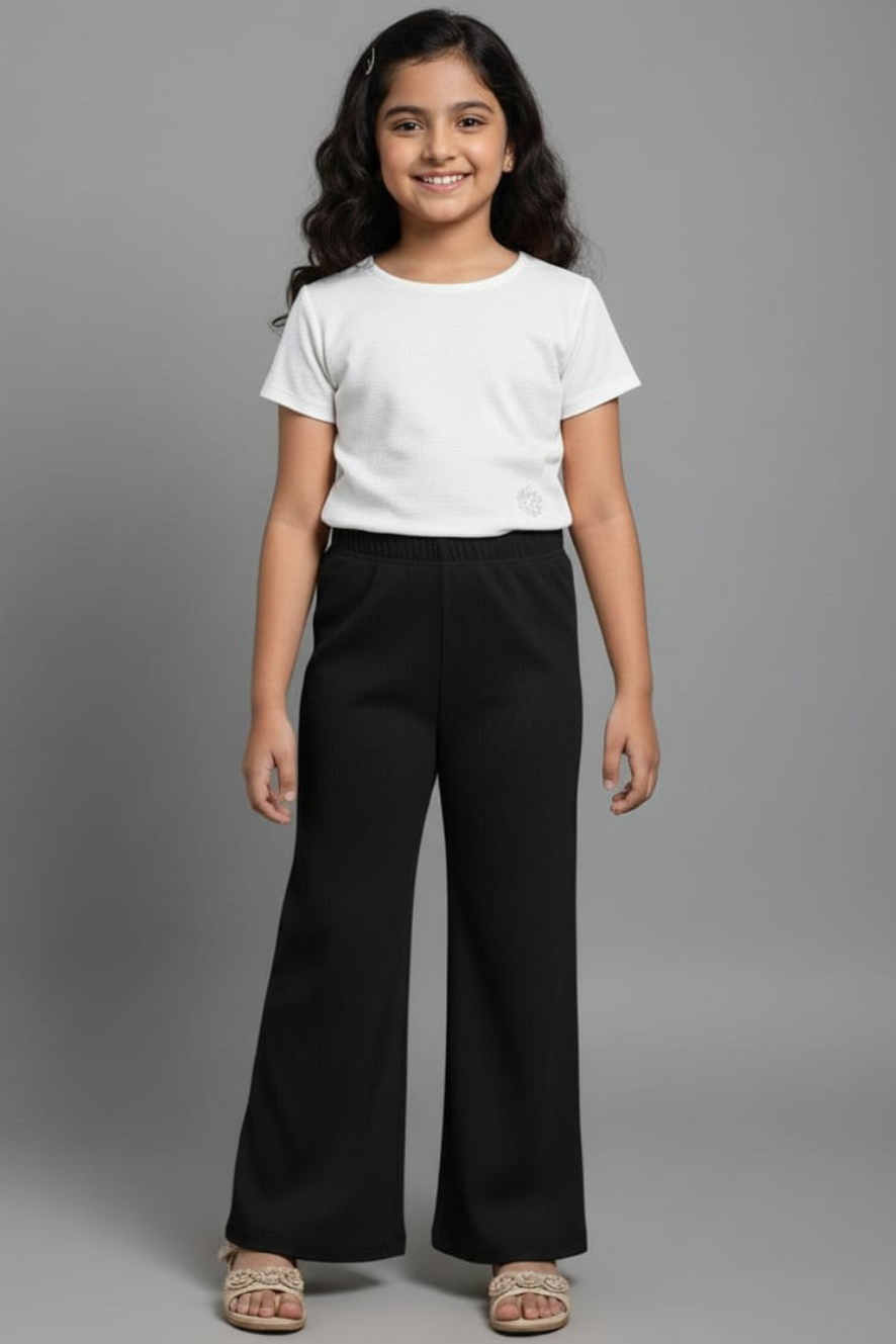 Kids Black Ribbed Stretchable Palazzo