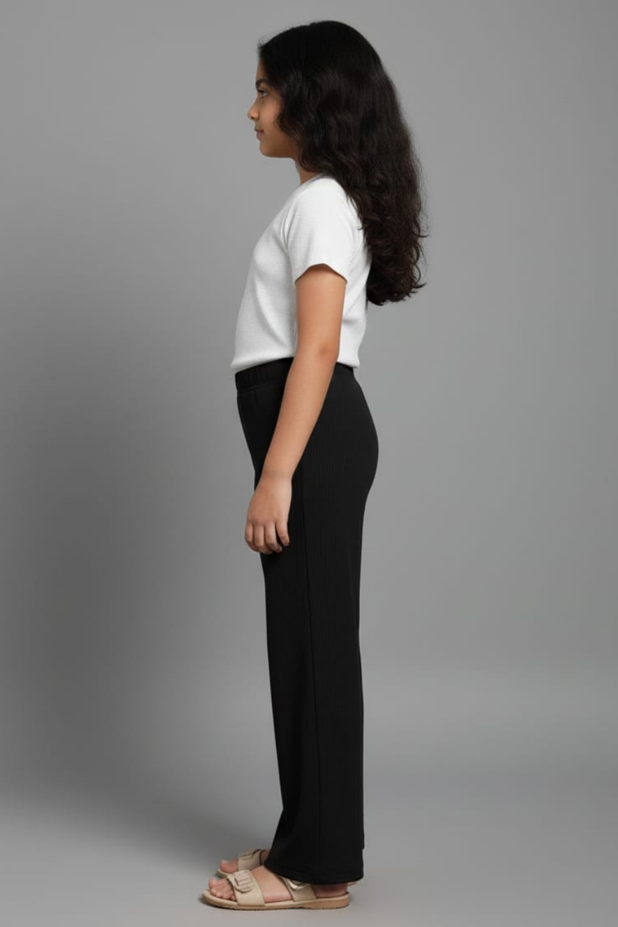 Kids Black Ribbed Stretchable Palazzo