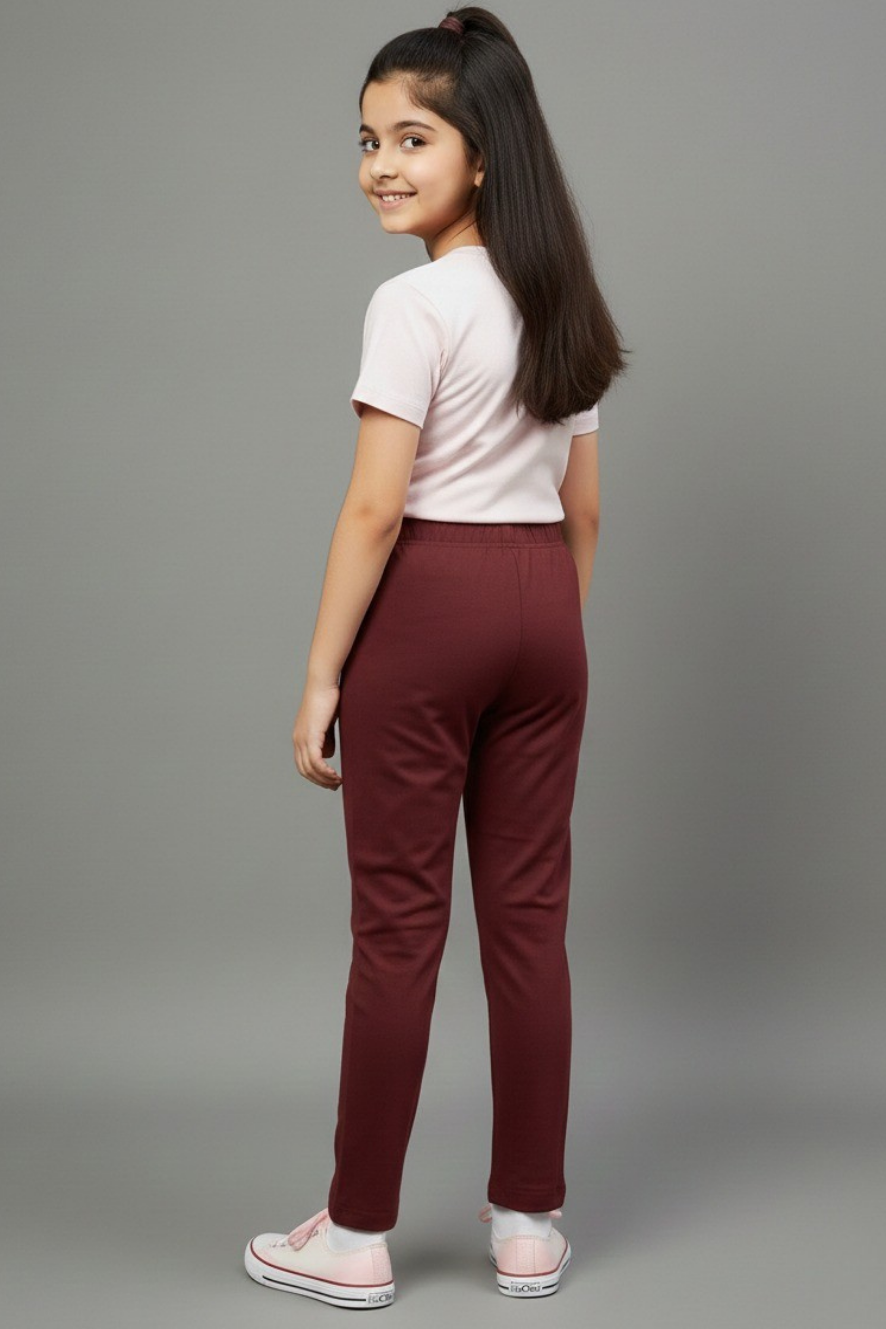 Girls Brown Colour Straight Pant