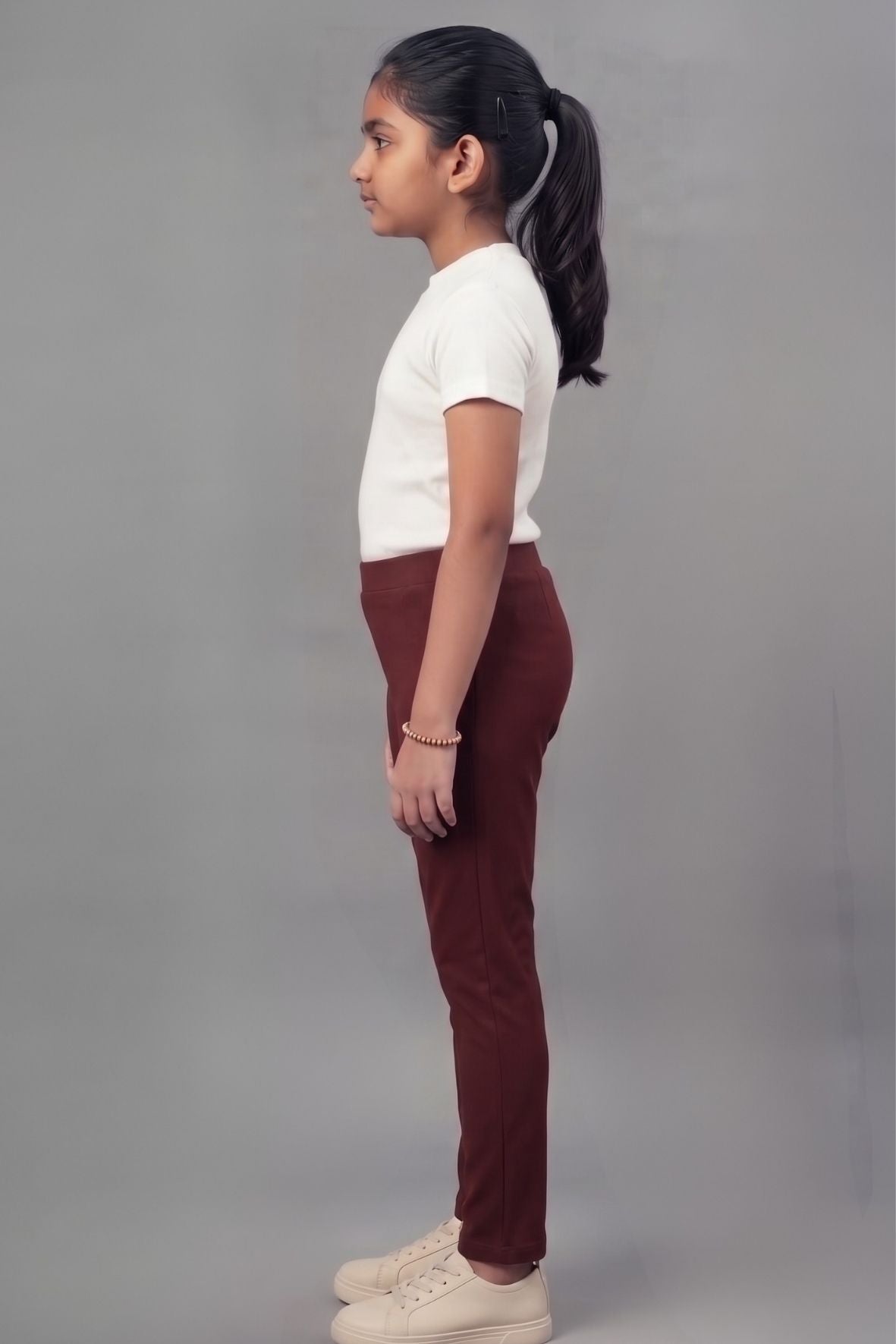 Girls Brown Colour Straight Pant