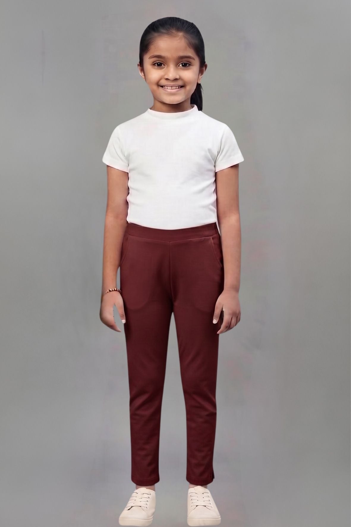 Girls Brown Colour Straight Pant