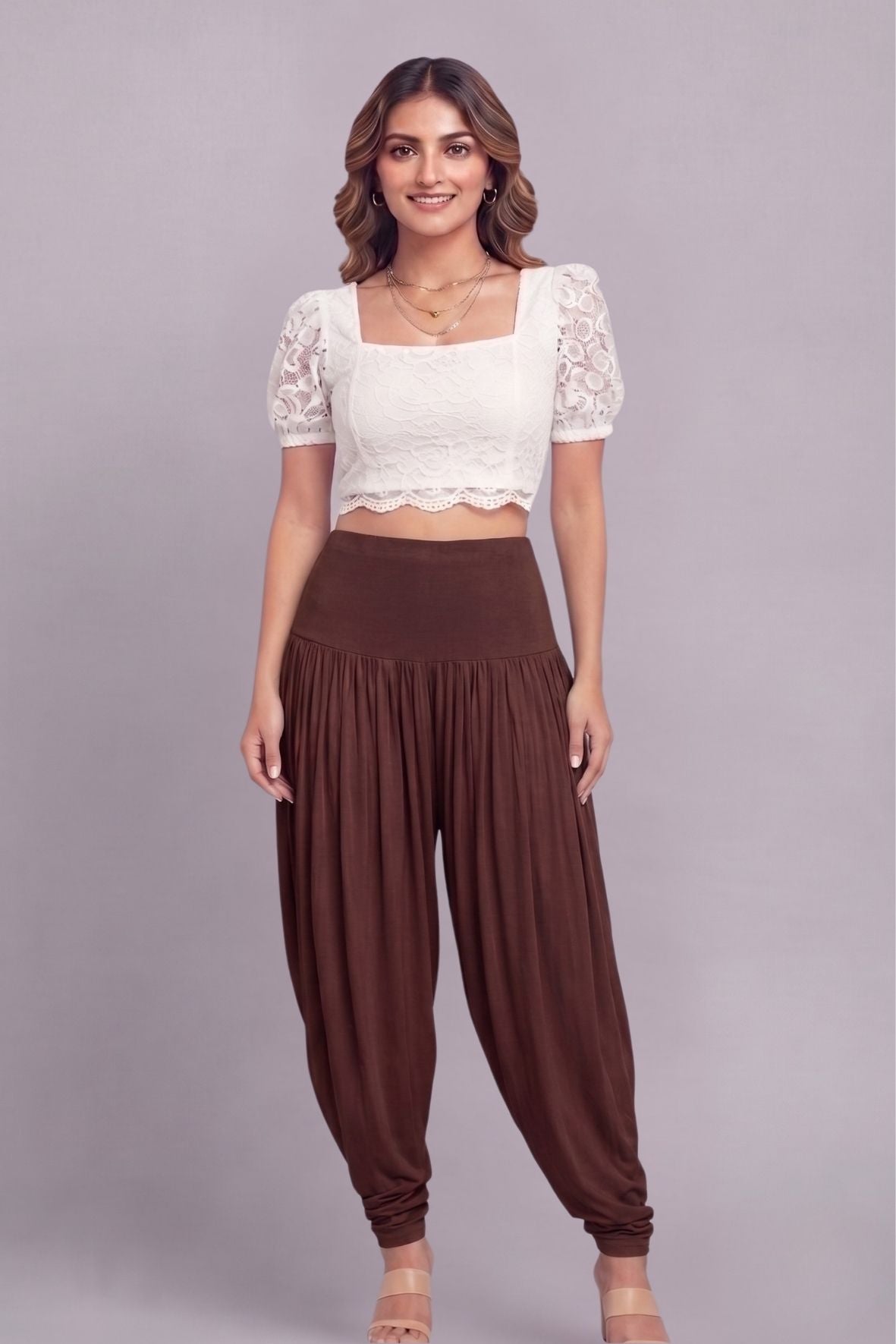 Brown Viscose Plain Dhoti