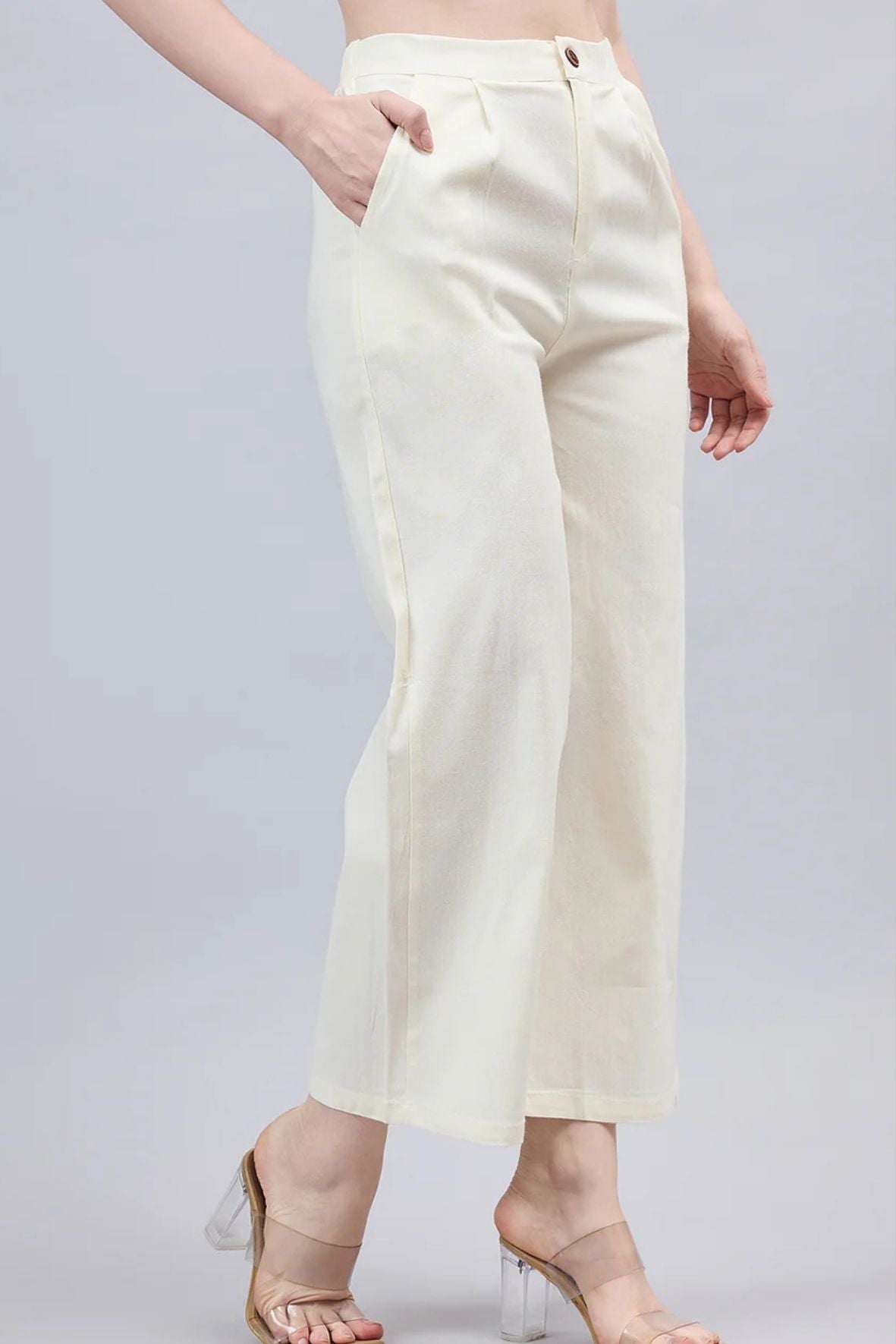Cream Bell Bottom Pants