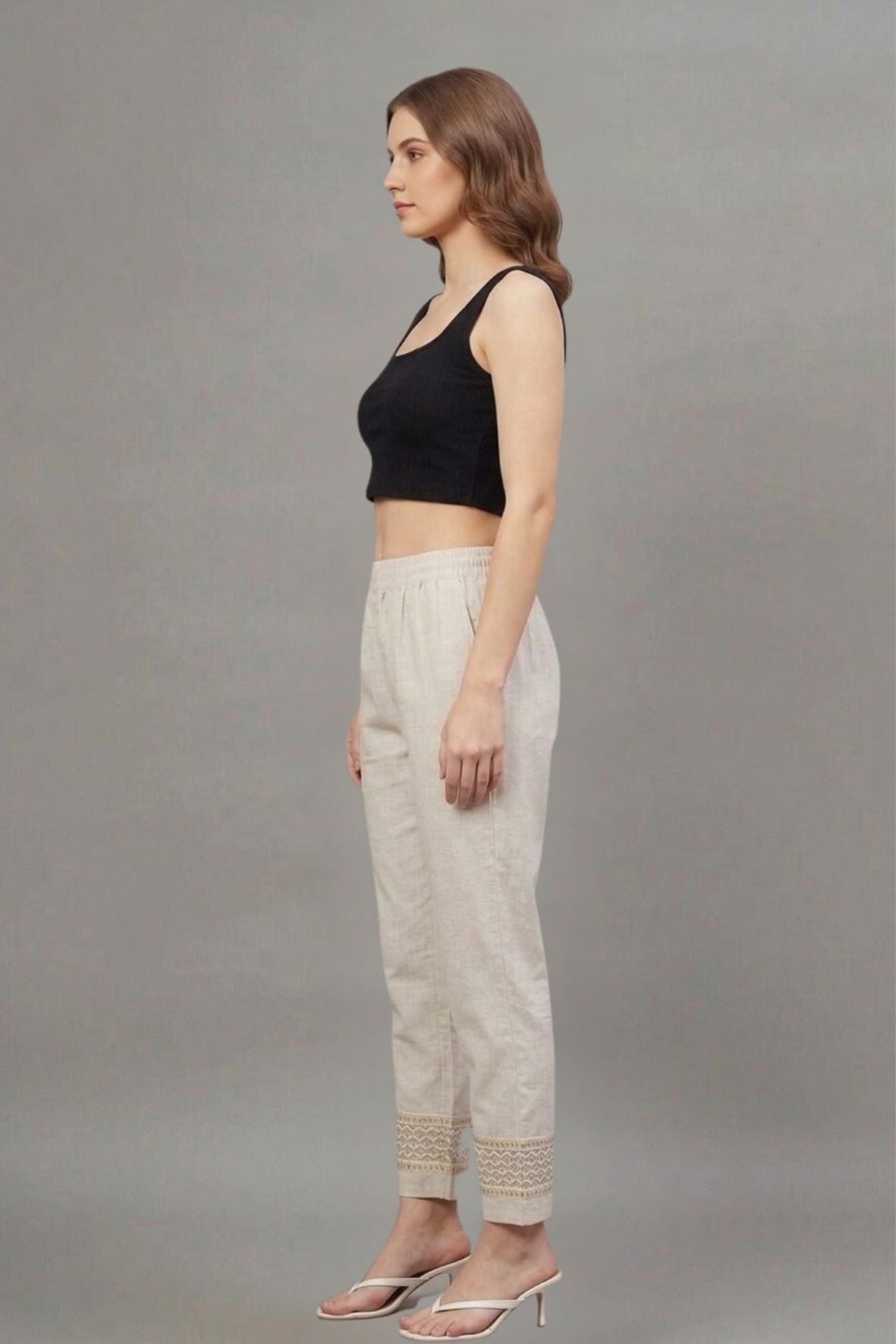 Ivory Chevron Cotton Flex Lace Pants