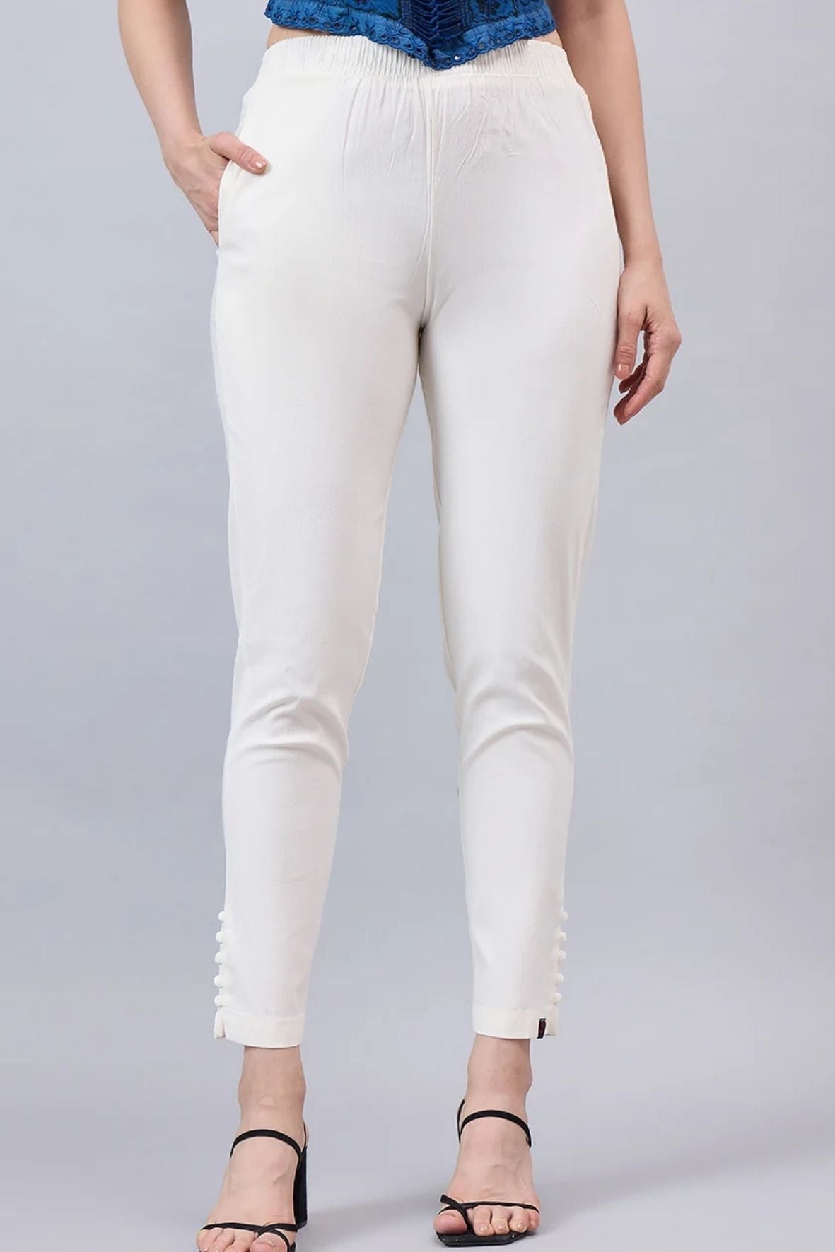 Cream Regular Fit Potli Pants