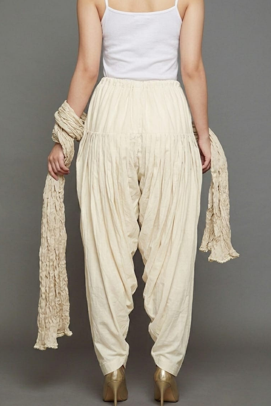 Cream Cotton Plain Patiala with Dupatta