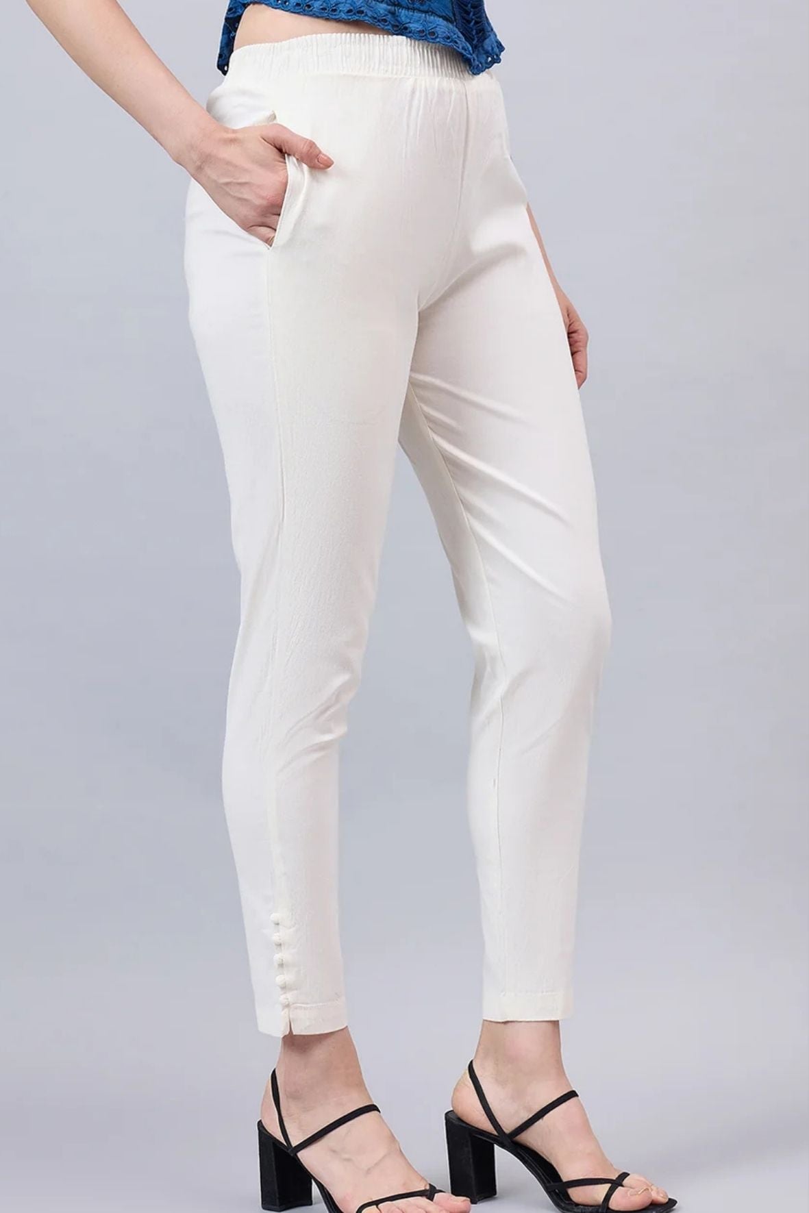 Cream Regular Fit Potli Pants
