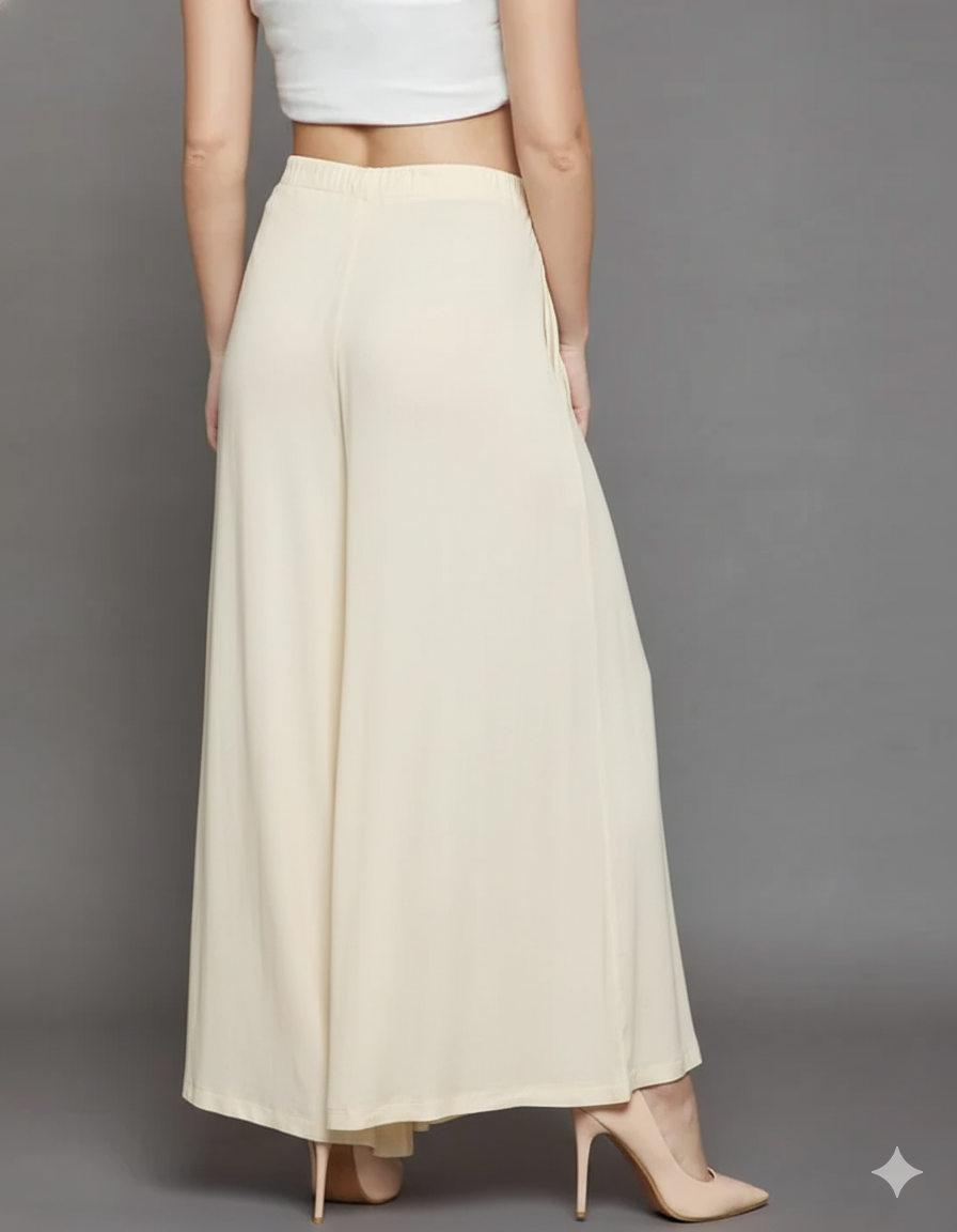 Cream Plain Viscose Palazzo