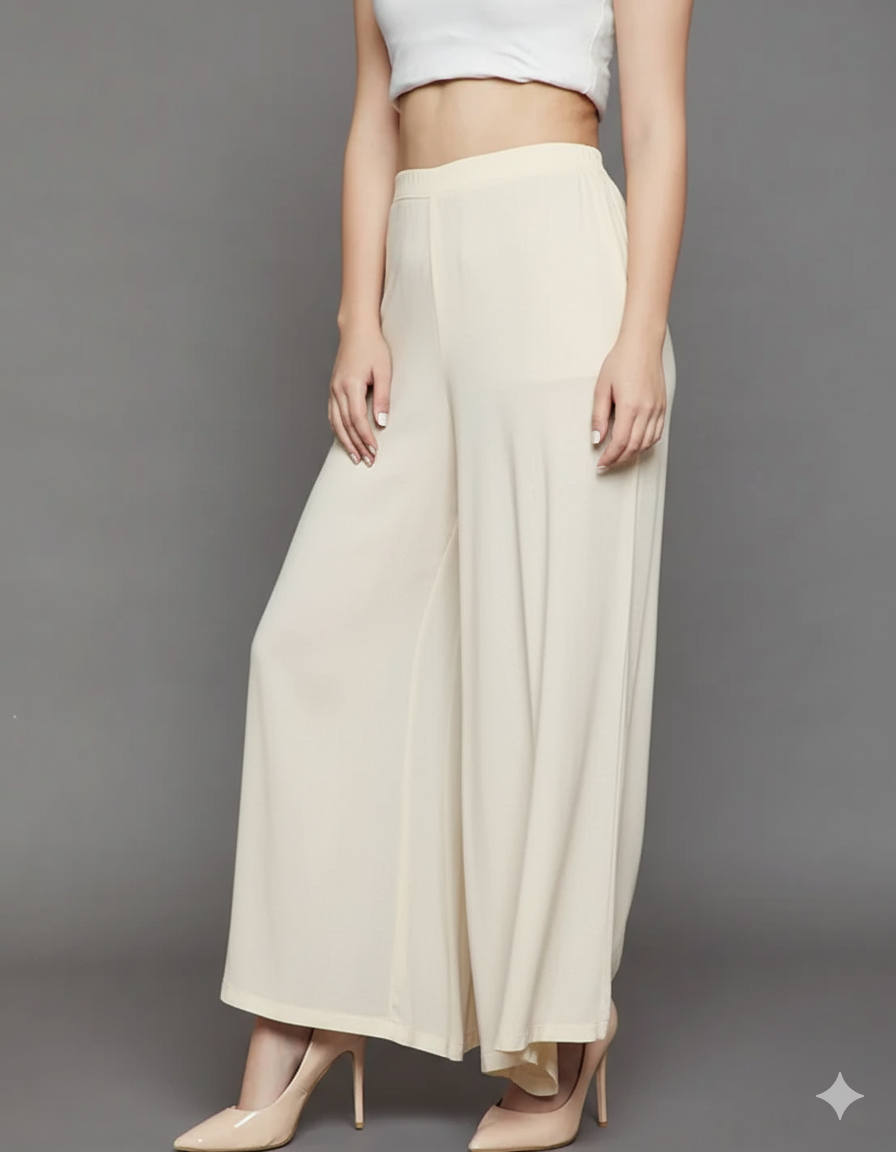 Cream Plain Viscose Palazzo