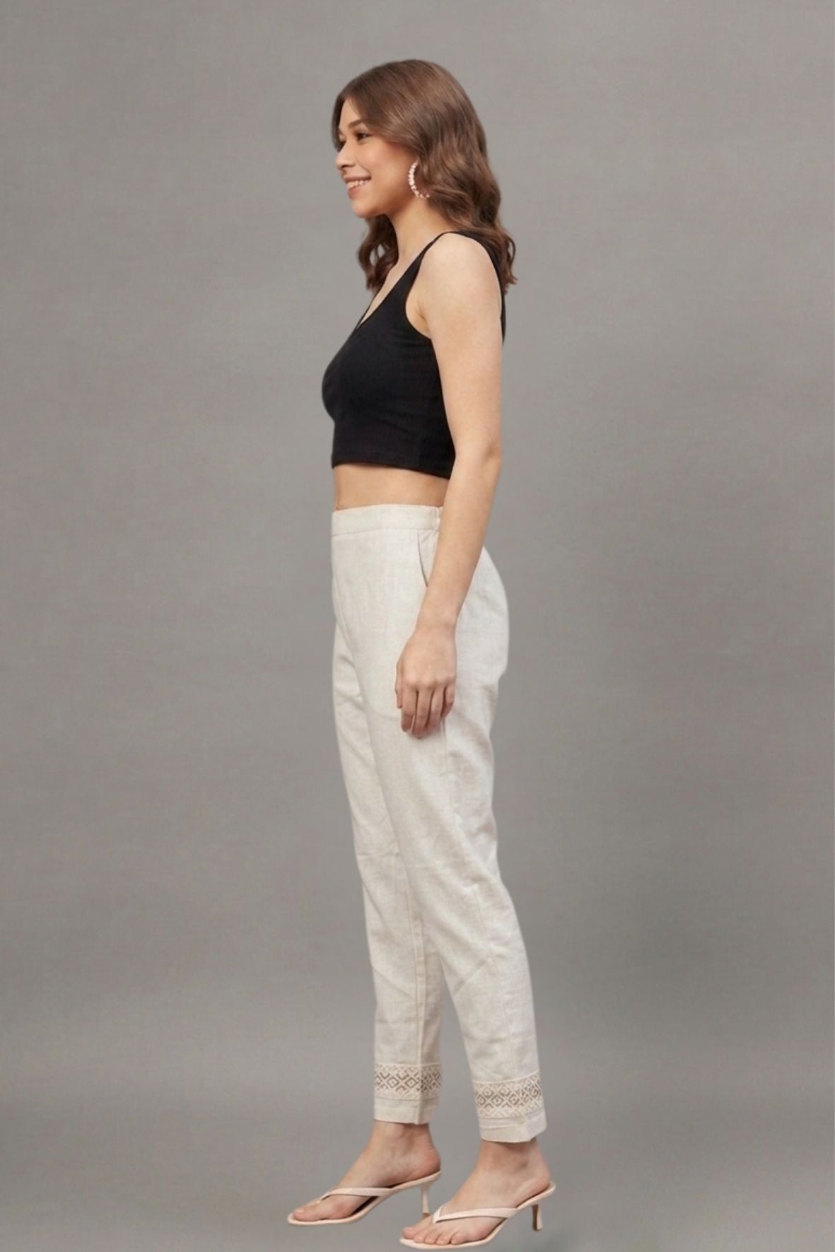 Ivory Cutwork Grid Cotton Flex Lace Pants