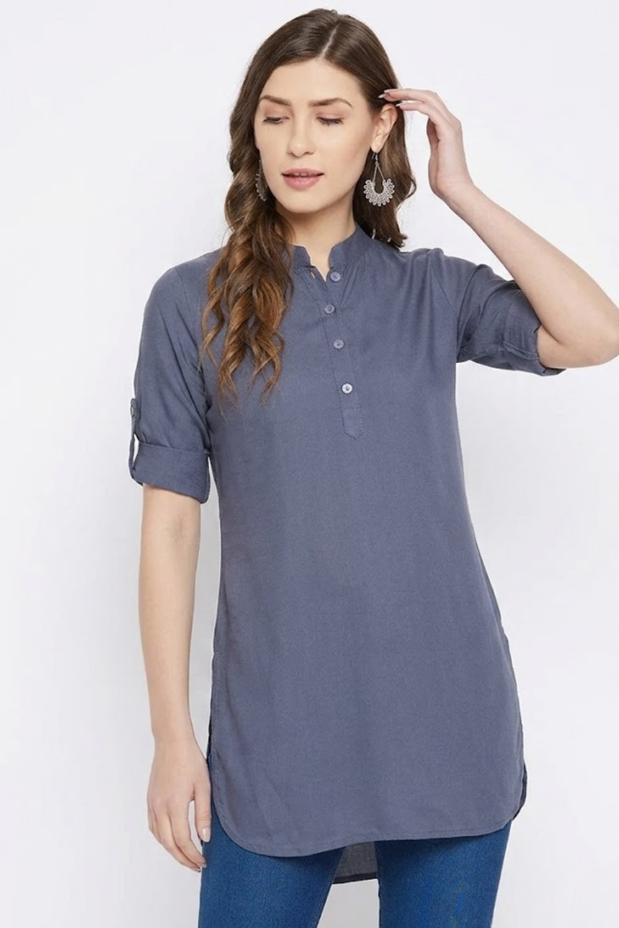 White Solid Coloured Short Kurti - 32" Length