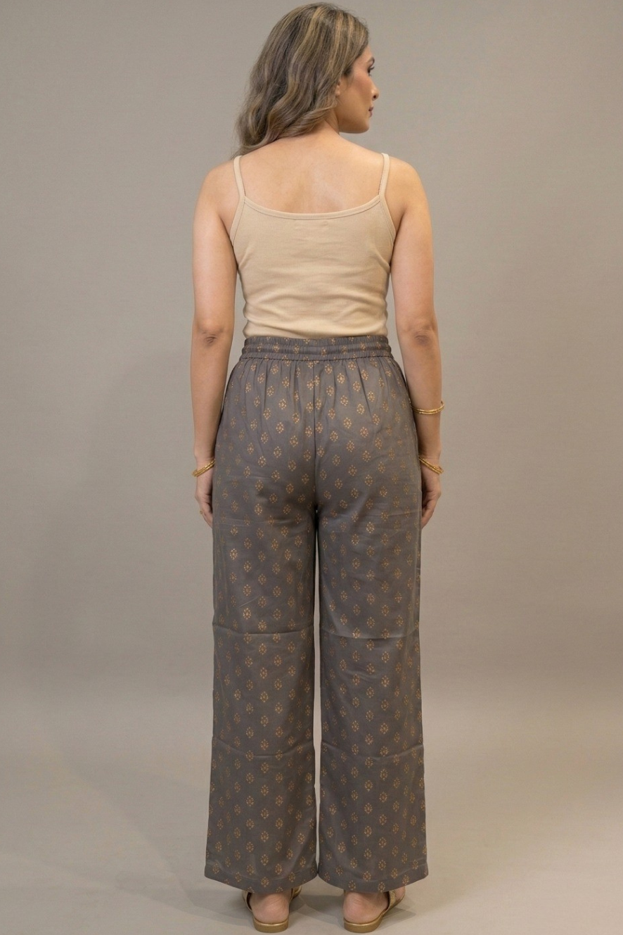 Grey & Gold Ethnic Buti Printed Palazzo
