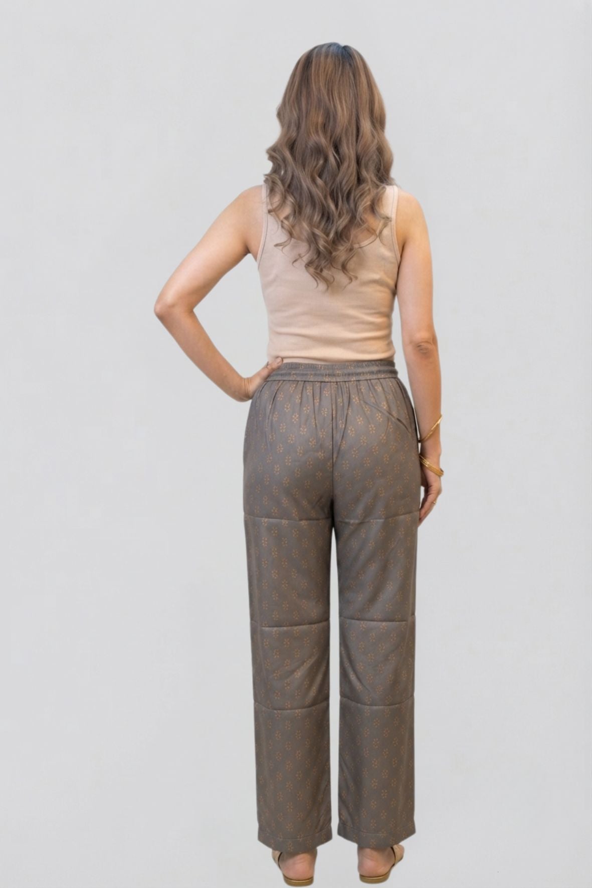 Grey & Gold Ethnic Buti Printed Palazzo