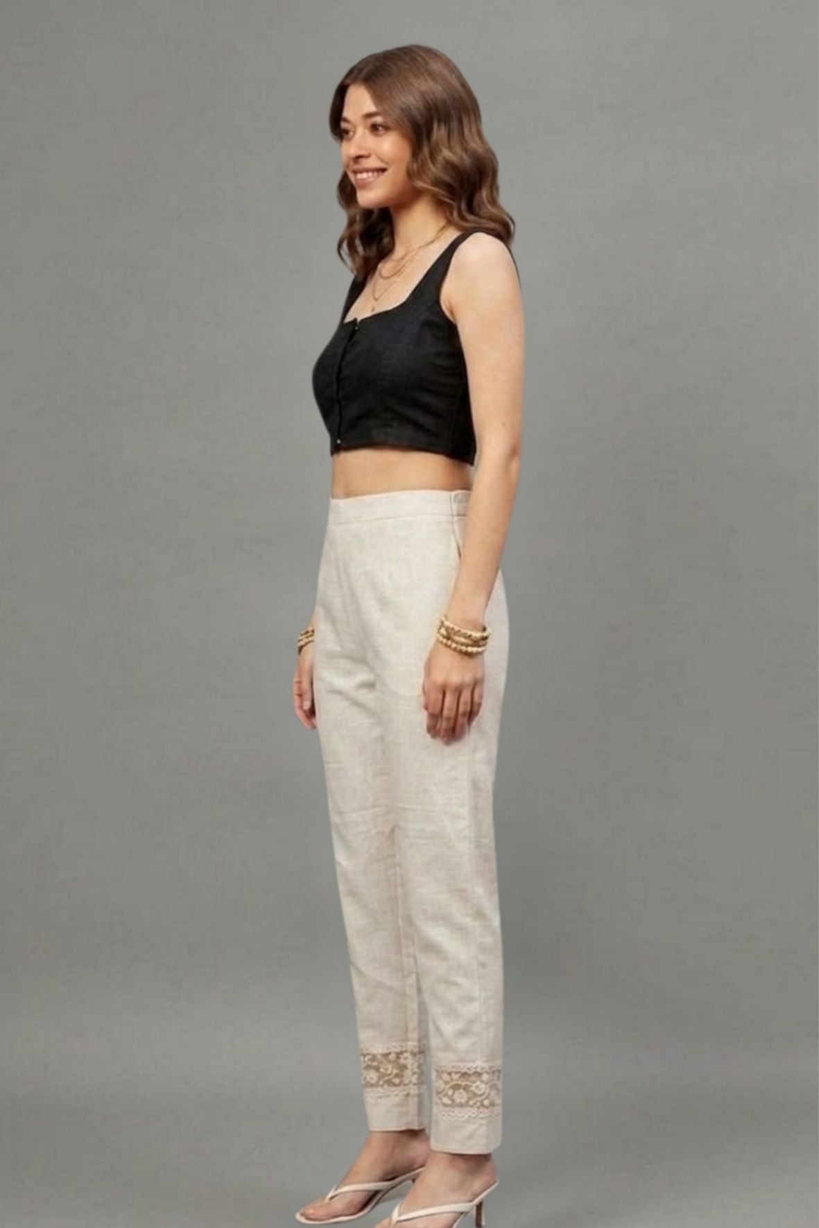 Ivory Blossom Cotton Flex Lace Pants