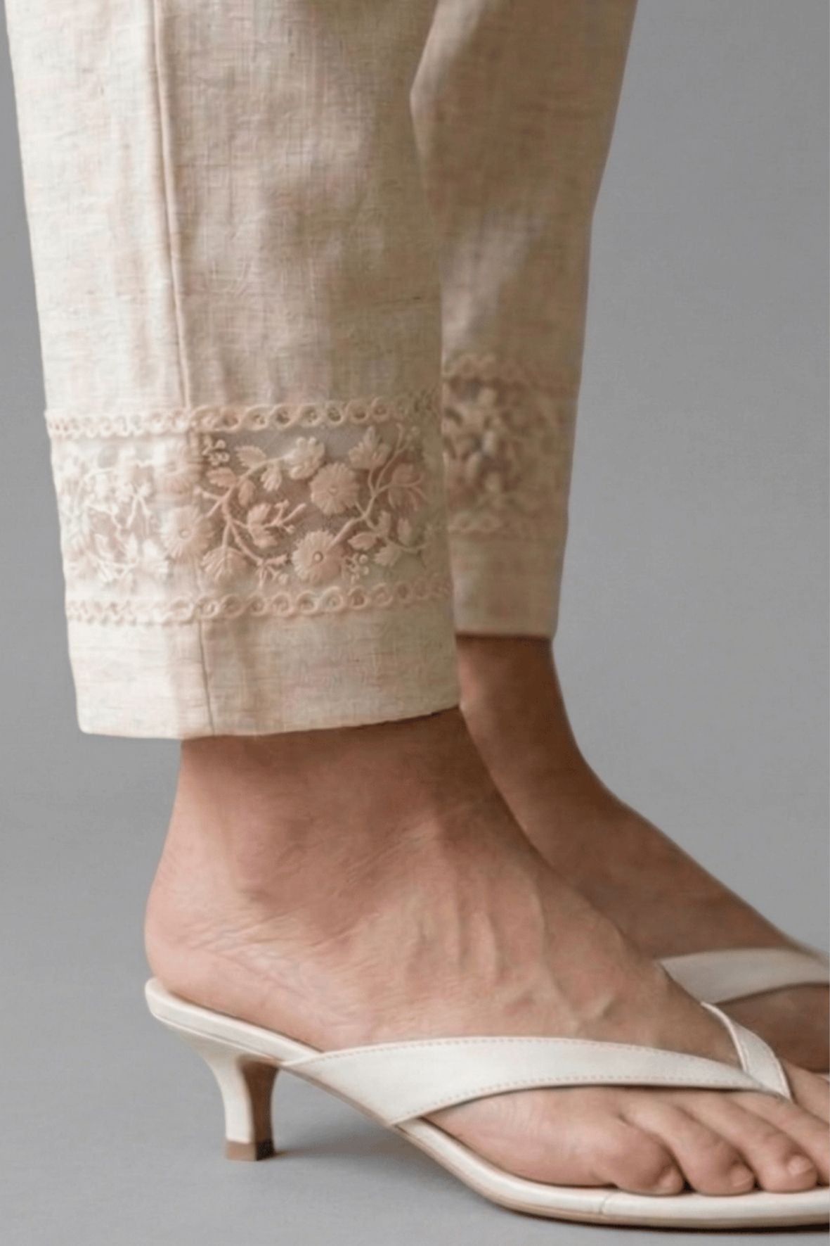 Ivory Blossom Cotton Flex Lace Pants
