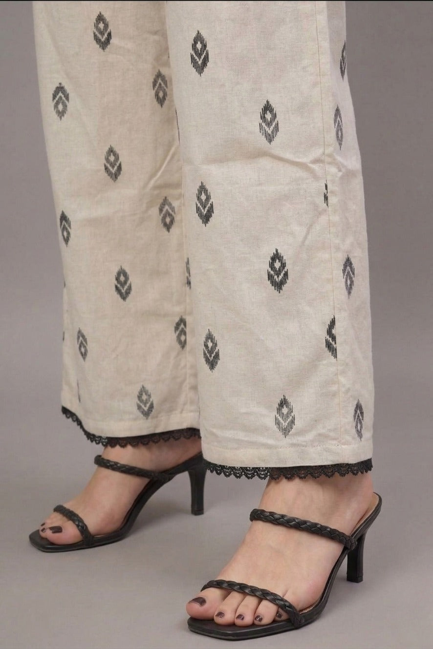 Charcoal Buta Print Cotton Lace Palazzo