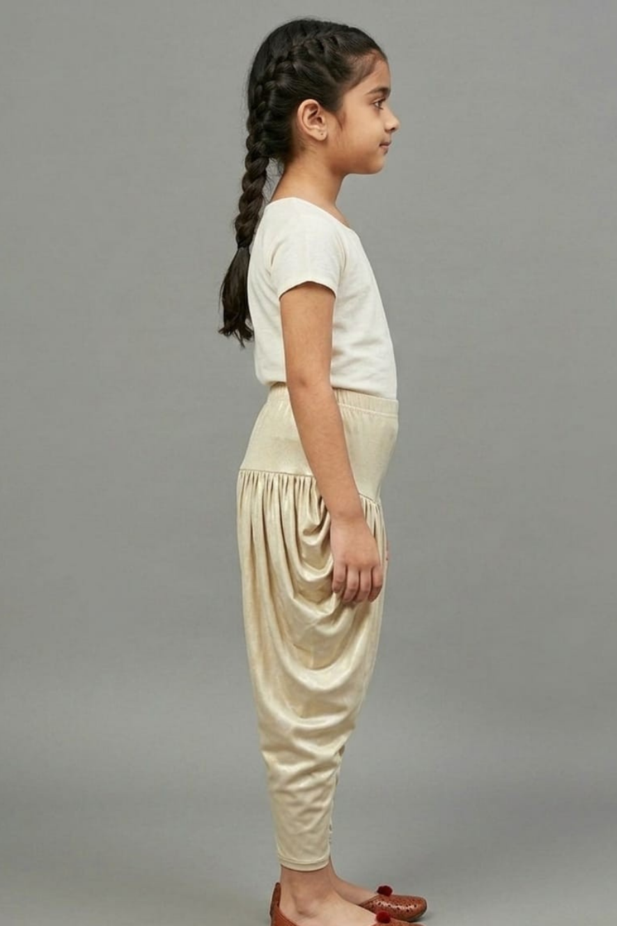 Kids Light Gold Shimmer Dhoti Pants