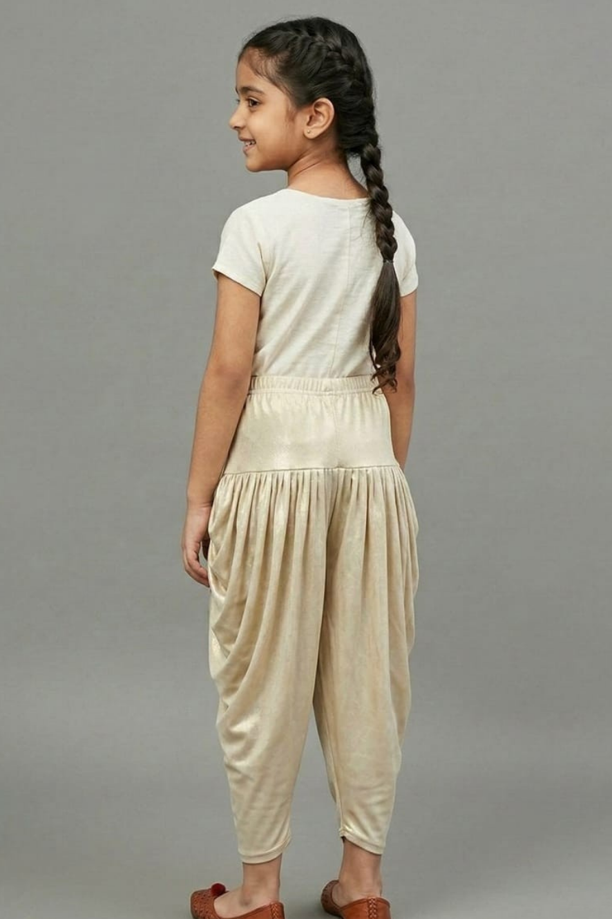 Kids Light Gold Shimmer Dhoti Pants