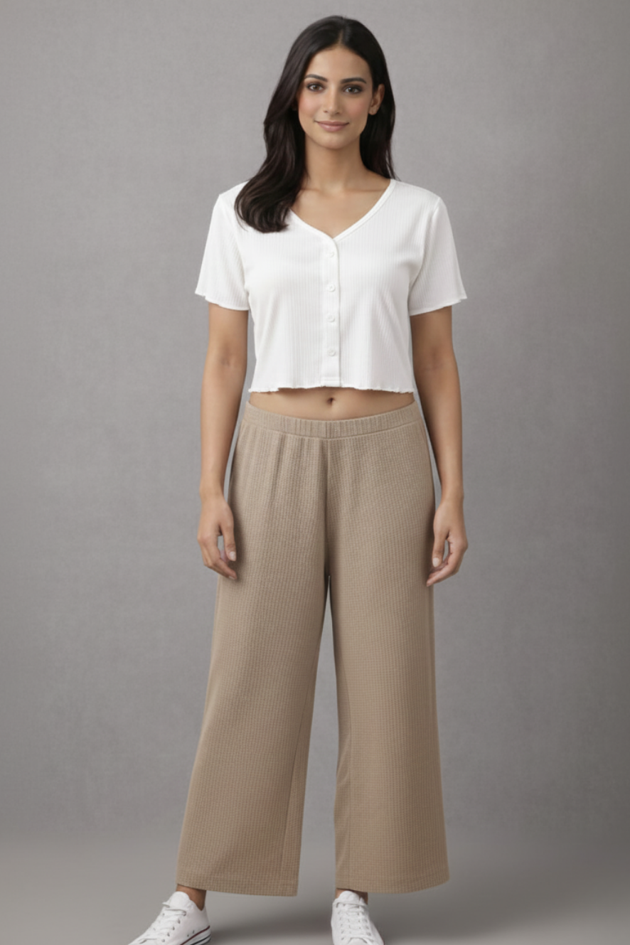 Light Brown Zara Rib Palazzo L Brown