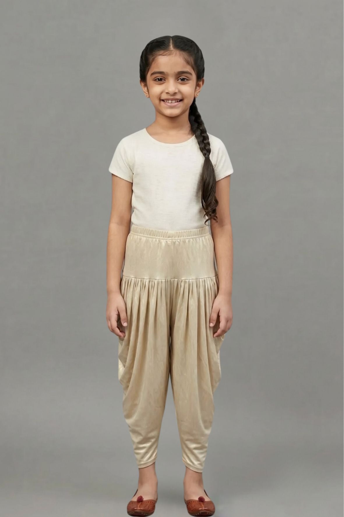 Kids Light Gold Shimmer Dhoti Pants