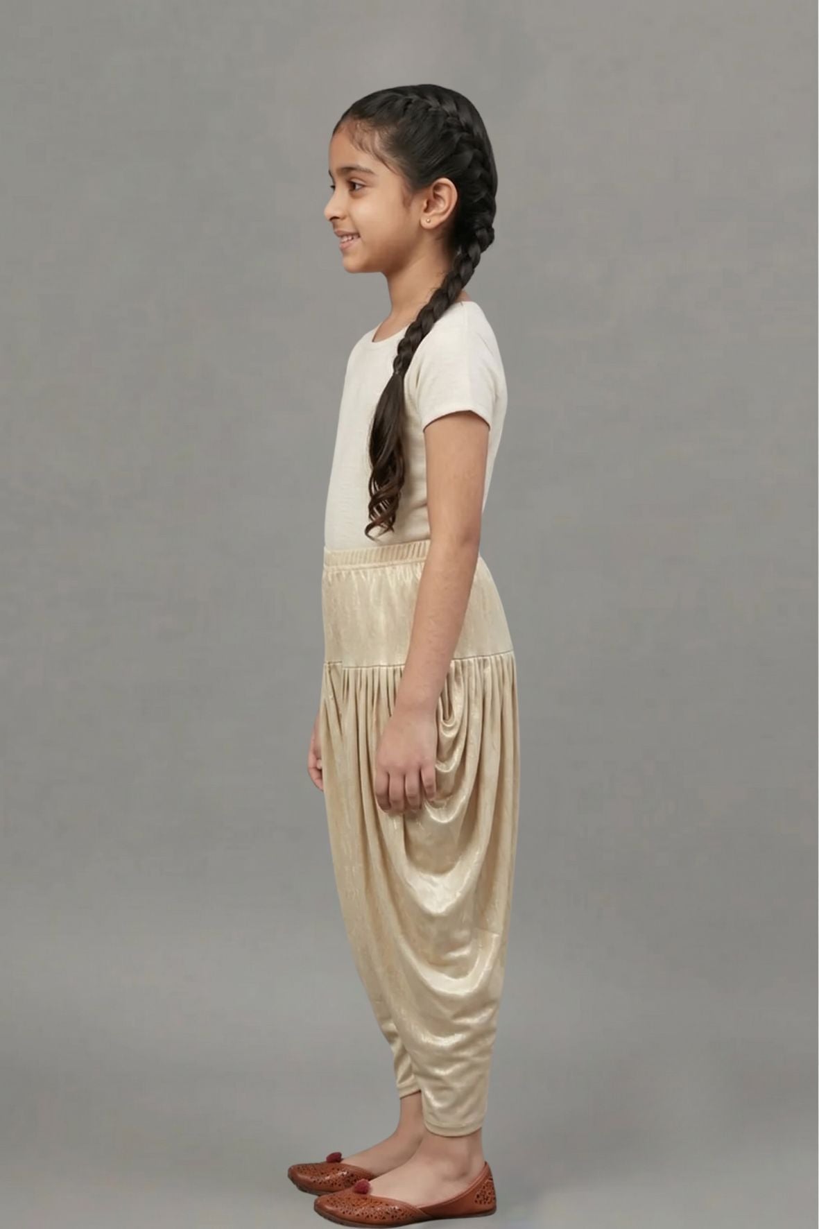 Kids Light Gold Shimmer Dhoti Pants