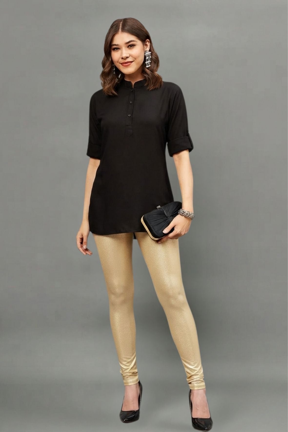 Light Gold Shimmer Leggings - Ankle Length