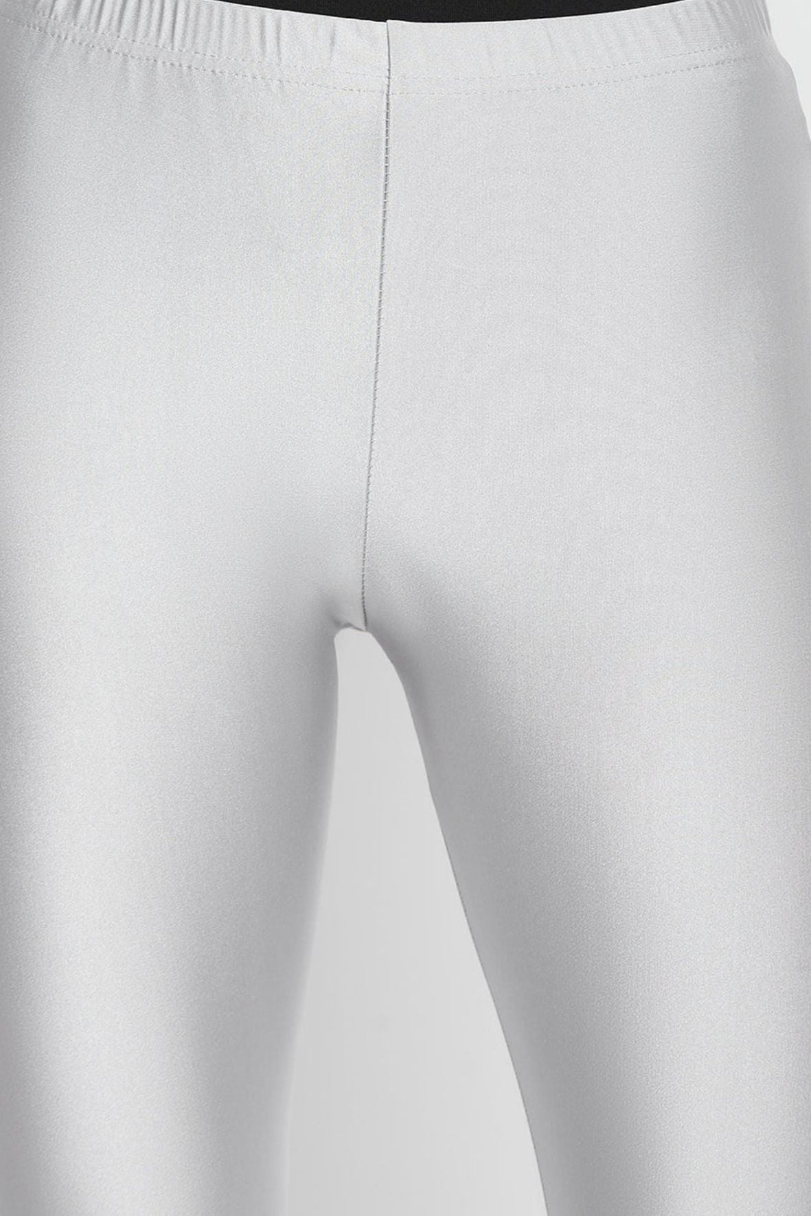 Light Grey Metallic Leggings - Ankle Length