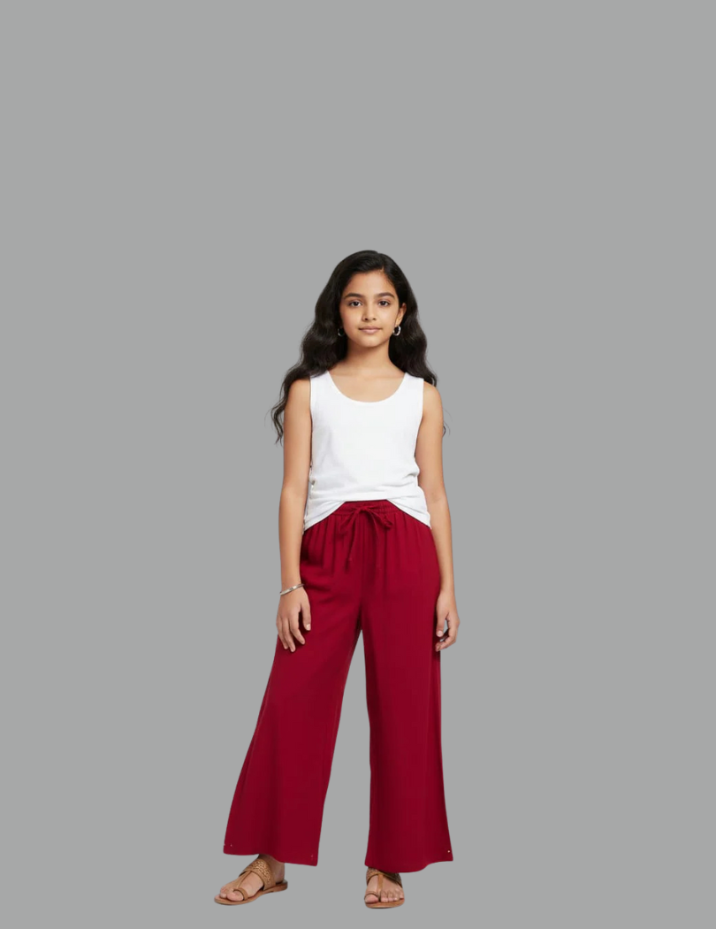 Kids Maroon Rayon Palazzo