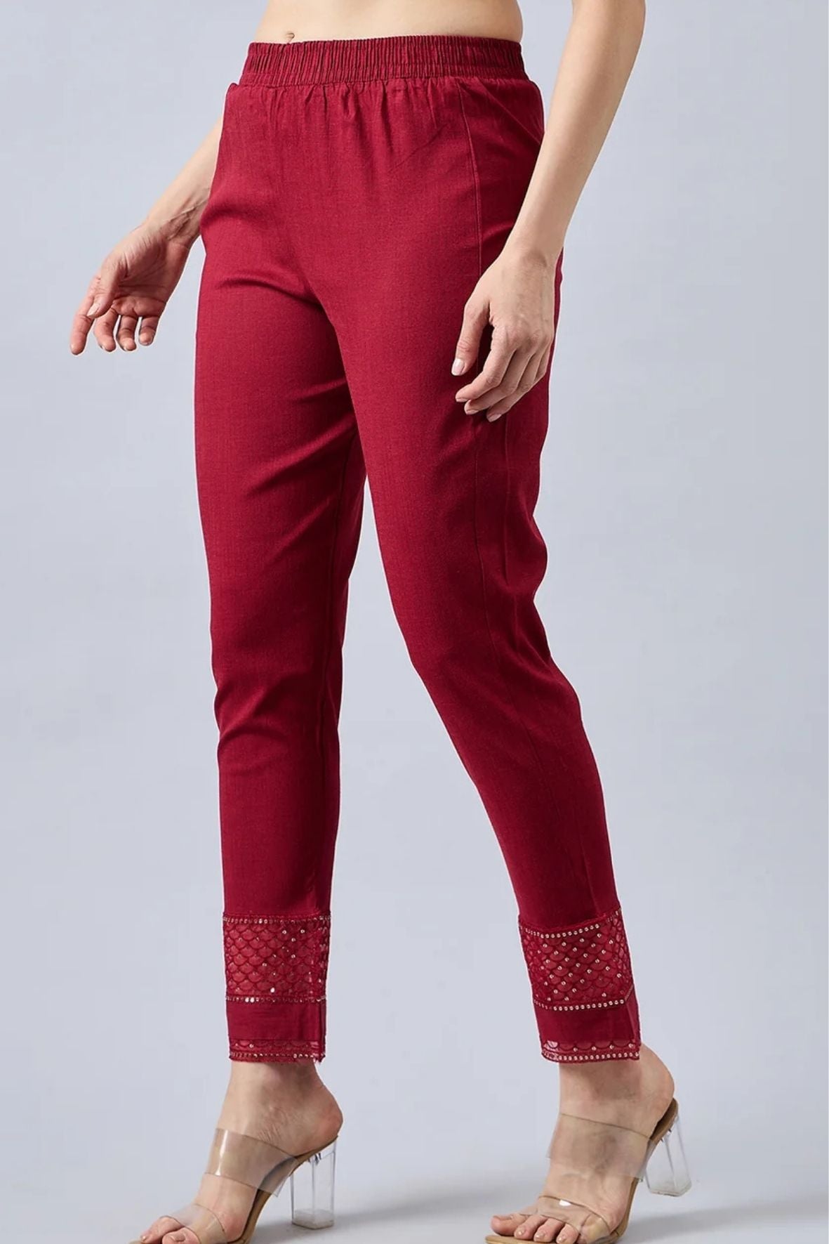 Maroon Sequin Lace Pants