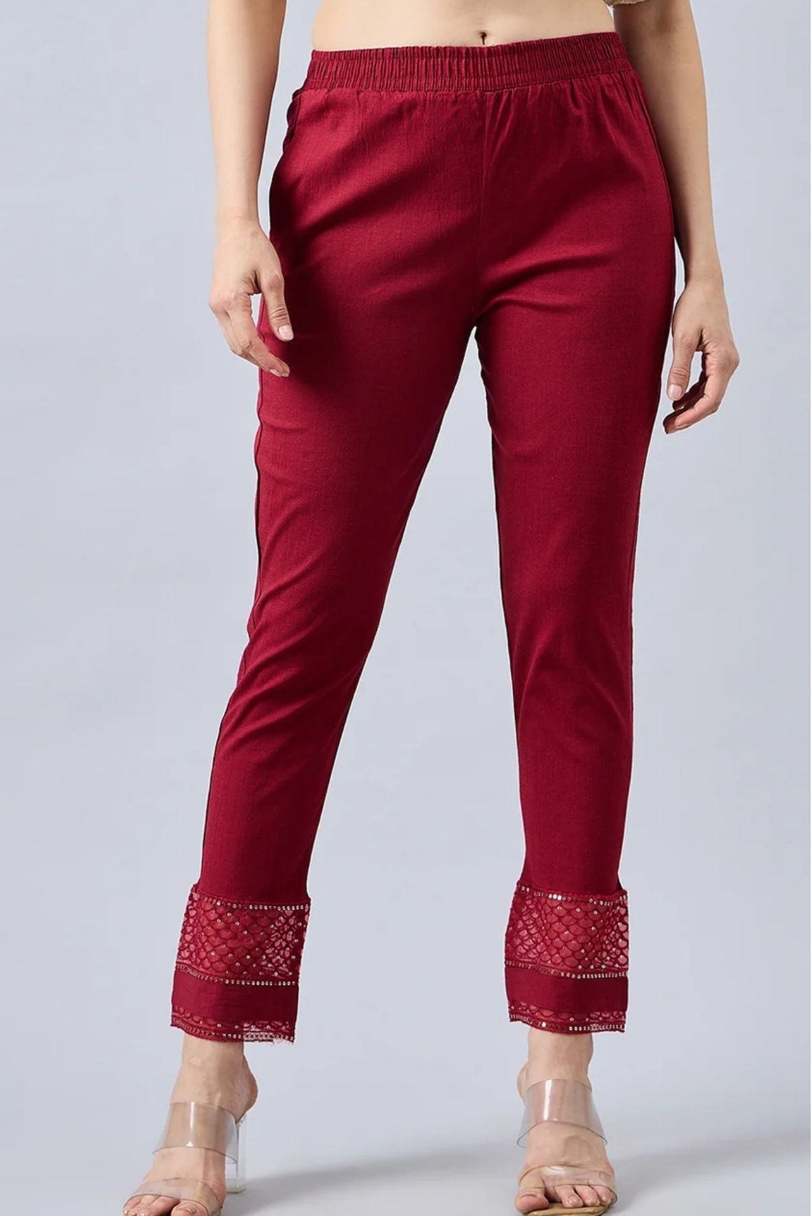 Maroon Sequin Lace Pants