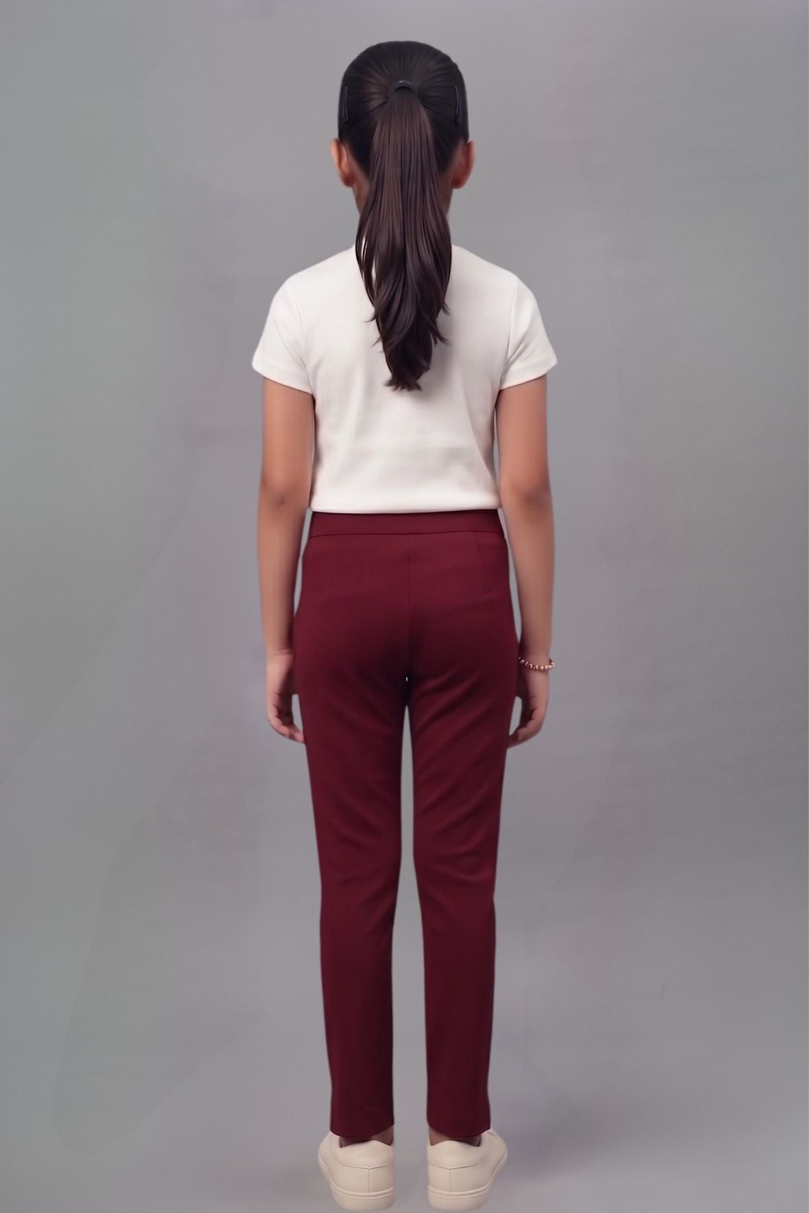 Girls Maroon Colour Straight Pant