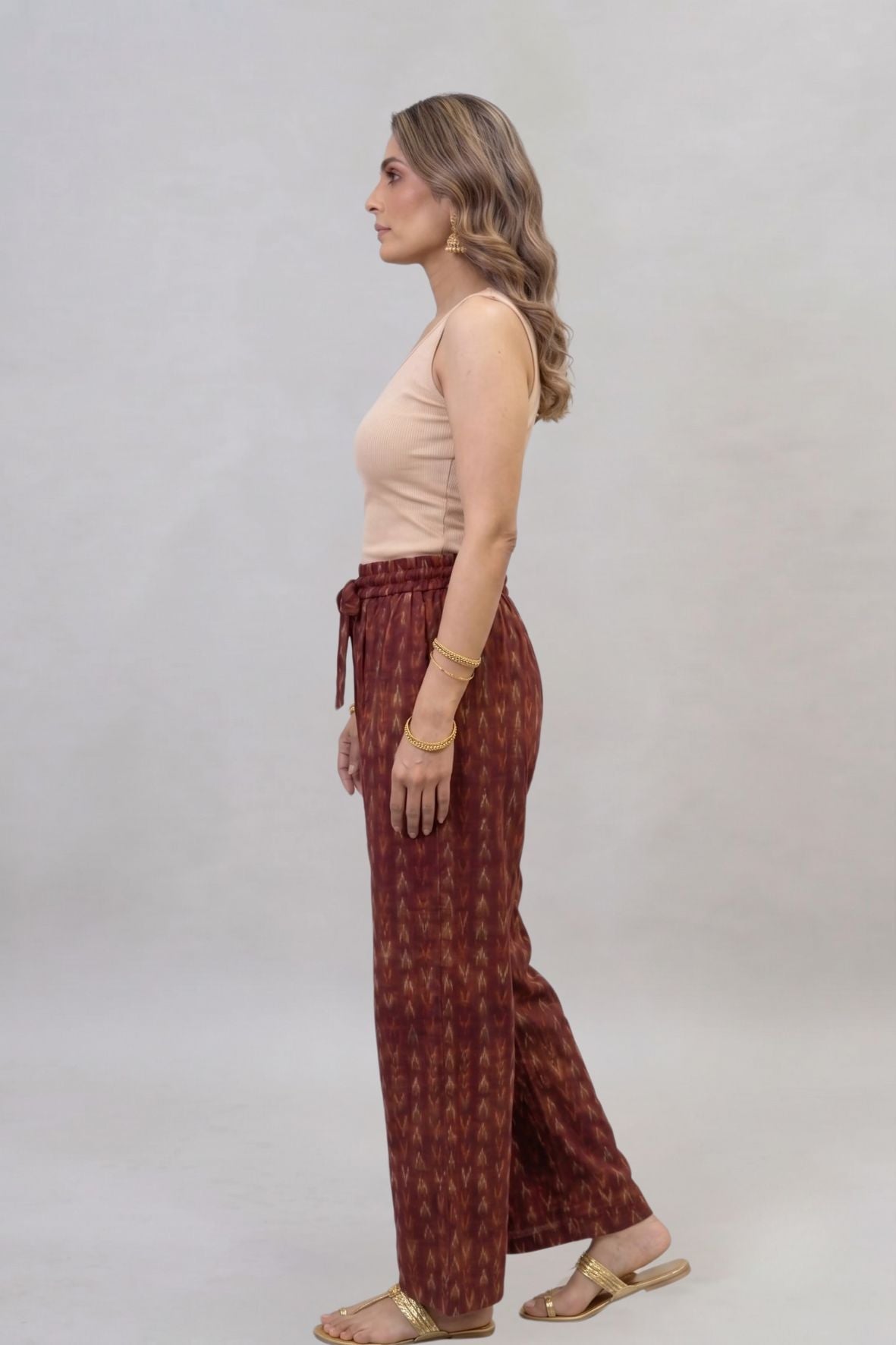 Maroon Ikat Printed Palazzo