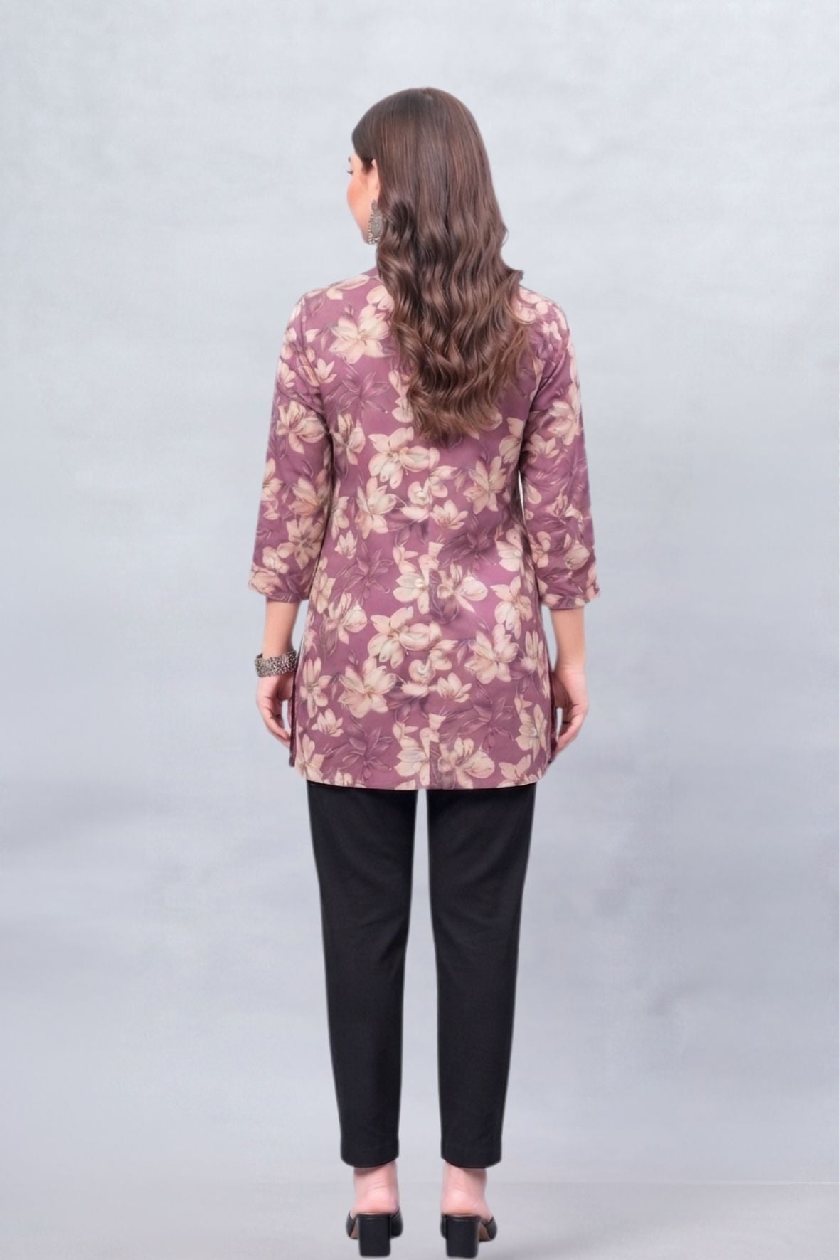 Mauve Floral Cotton Printed Short Kurti