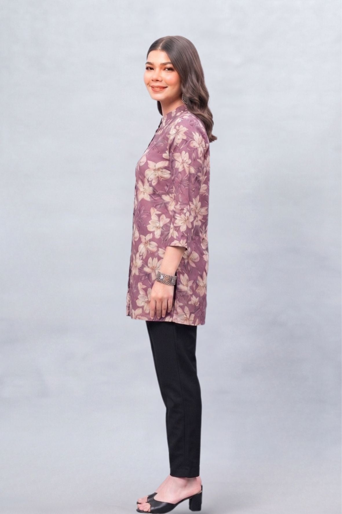 Mauve Floral Cotton Printed Short Kurti